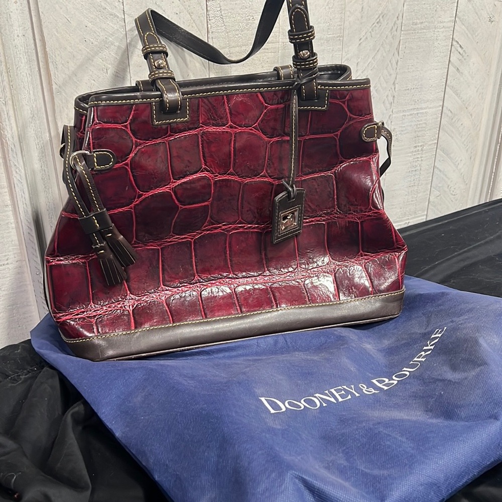 Dooney & Bourke Maroon Wine Crocodile Textured Bag with Mini Wallet Pouch